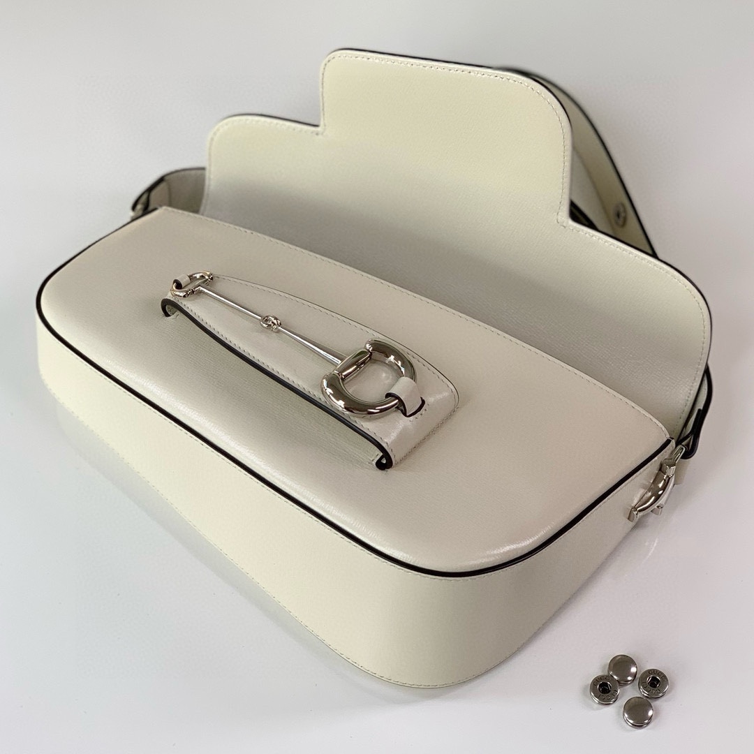 Gucci Horsebit 1955 Series Small Asymmetrical Horse Buckle Shoulder Backpack White Leather